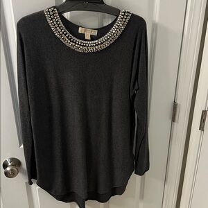 MICHAEL Michael Kors Black Sweater with Embellished Neckline